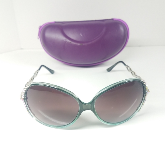 Green Rhinestone Sparkle Sunglasses - Picture 1 of 15